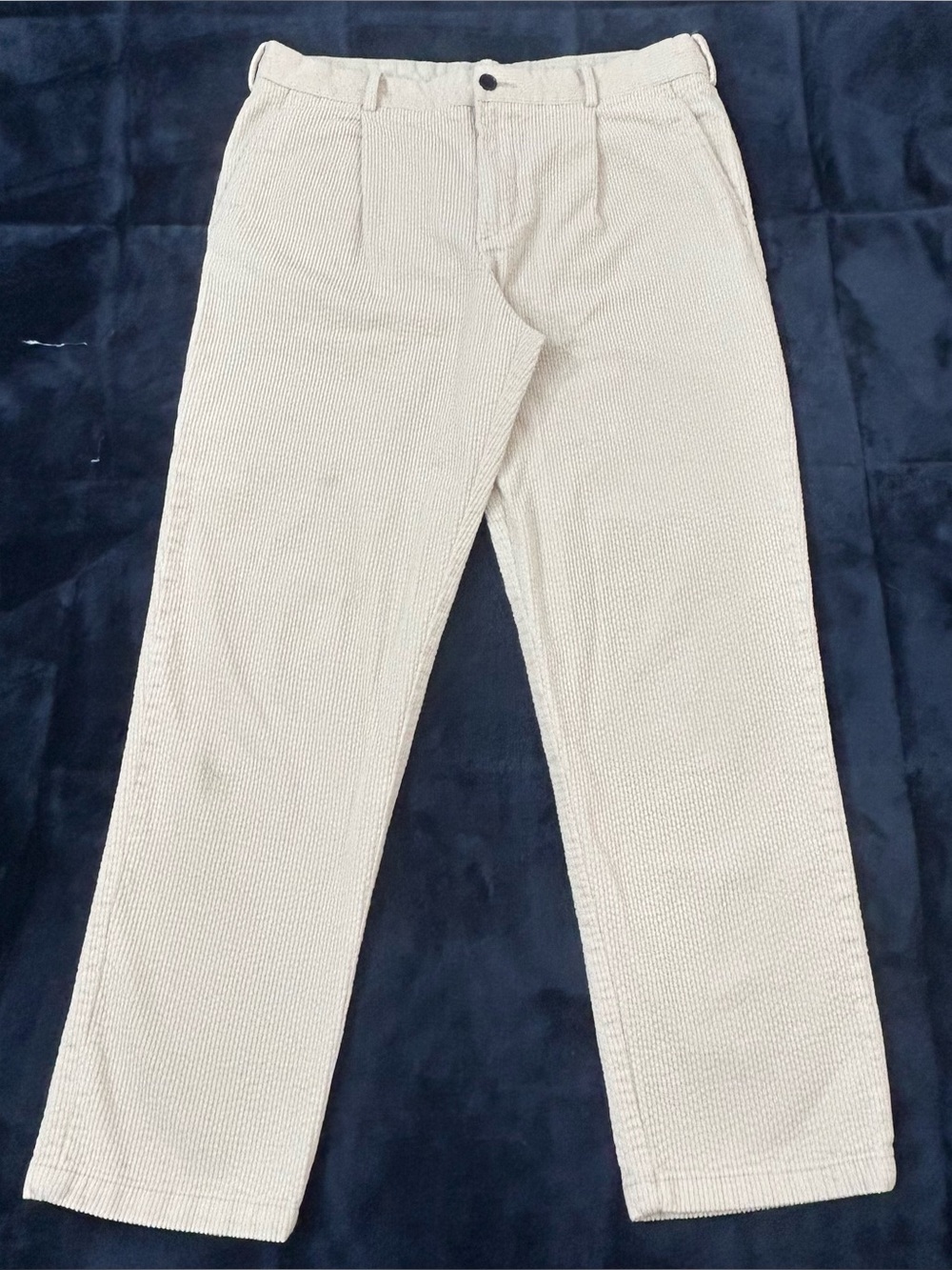 H&M Regular Fit Cream Pleated Corduroy Straight Leg Casual Pants Men’s 33x29